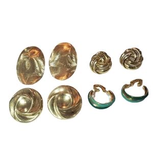 Vintage Earrings 90s Gold Tone Set of 4 Small Circle Oval  Costume Jewelry